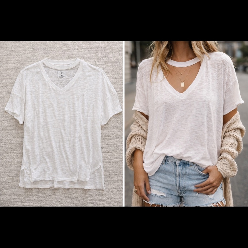 We The Free White Cutout Neck Slub Tee XS